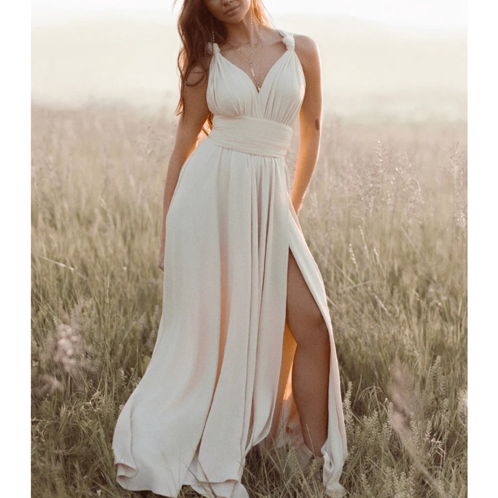 Joyfolie Maxi Dress with Elegant Slit in color ECRU